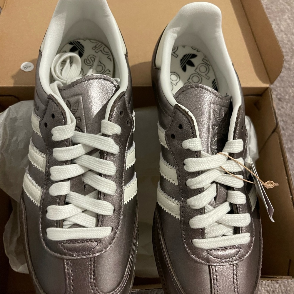 adidas Metallic Pewter Sneakers with White Stripes